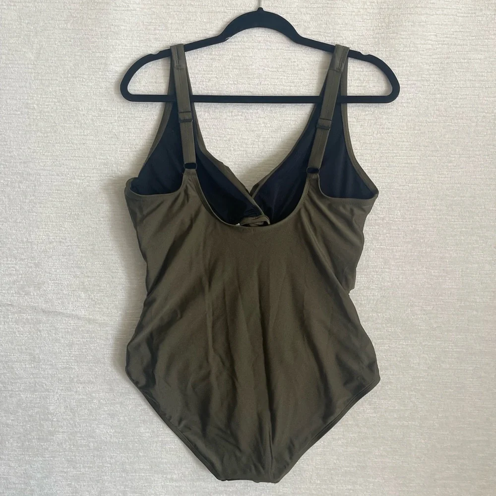 DKNY Olive Green Twist-Front One-Piece Swimsuit - Picture 5 of 10